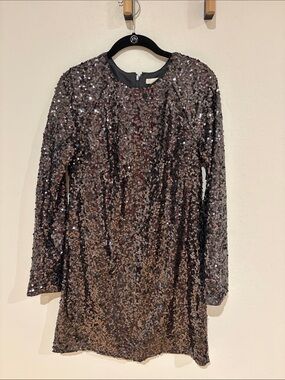 H&M Sequin Midi Dress in Dark Brown/Black